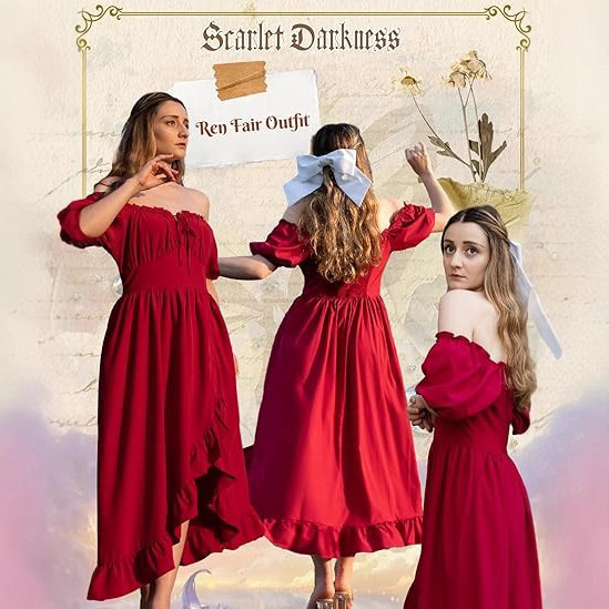 Renaissance Dress Women's Cottagecore Corset Dress Ruched Maxi Dress