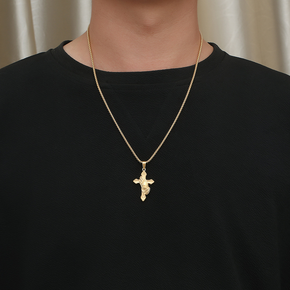 Cross, Gesture Pattern Unisex Gender Plating Design Hip-hop Simple Style Cross Gesture Titanium Steel Plating Unisex Sweater Chain