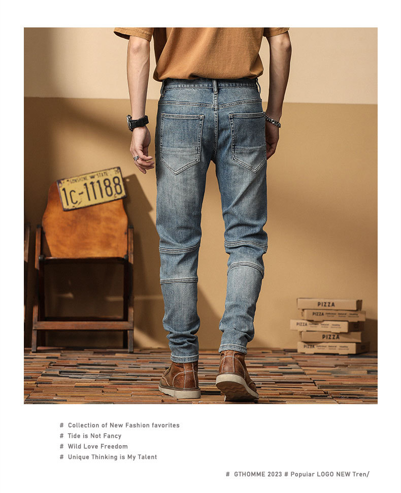 Nouveaux jeans de moto de marque de mode coréenne Slim Fit petits pieds haut de gamme décontracté polyvalent élastique denim pantalons pour hommes_voghion.com