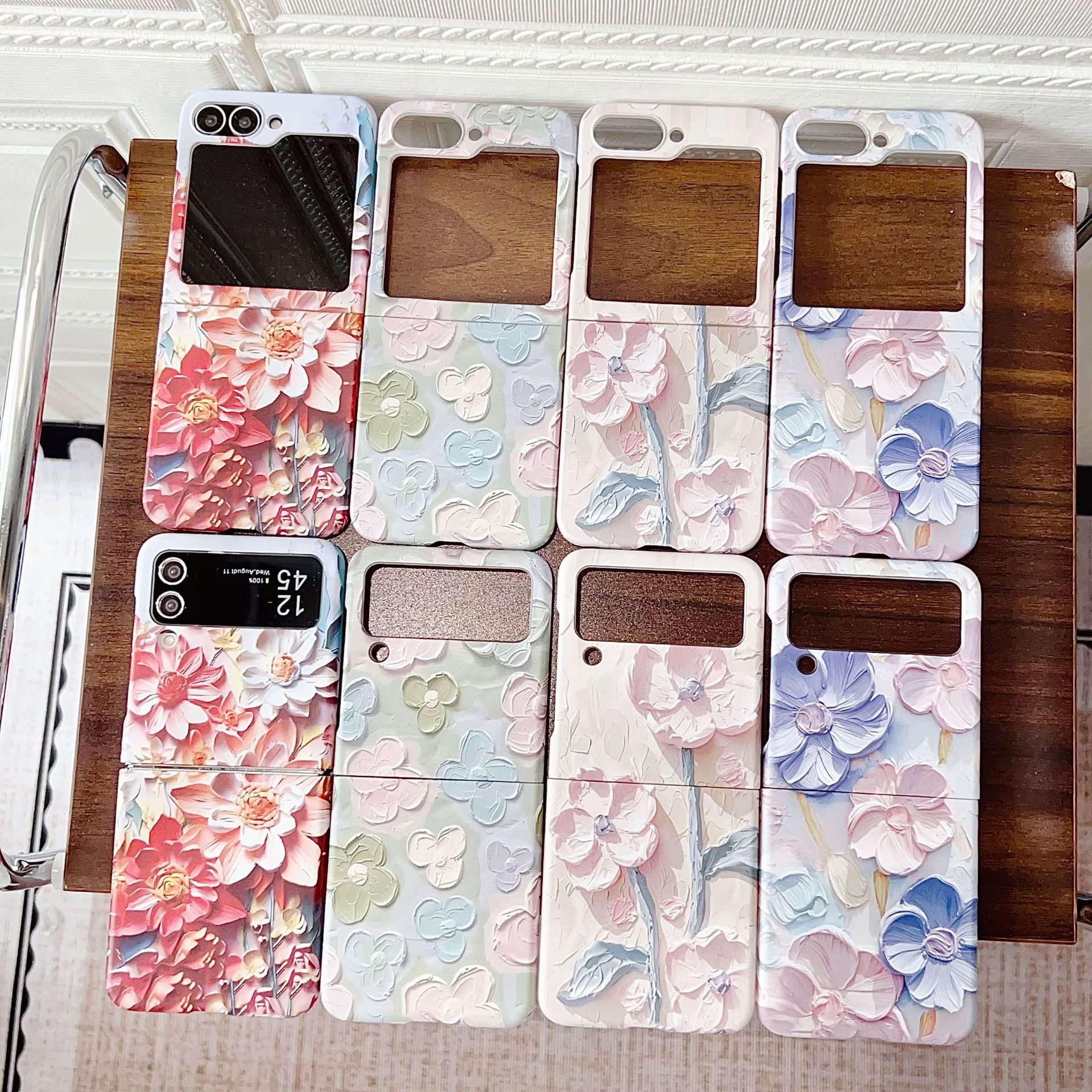 防摔适用三星Z Flip6手机壳Flip5浮雕水彩花Flip4折叠屏保护套