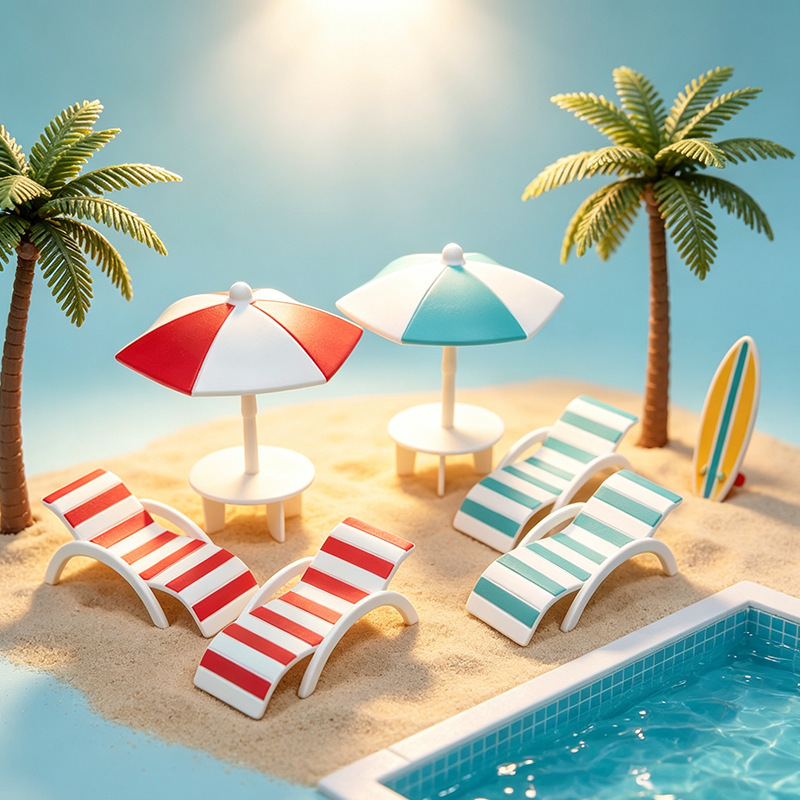 Play house toy mini beach sun umbrella micro landscape miniature simulation ornaments doll house accessories food and play match