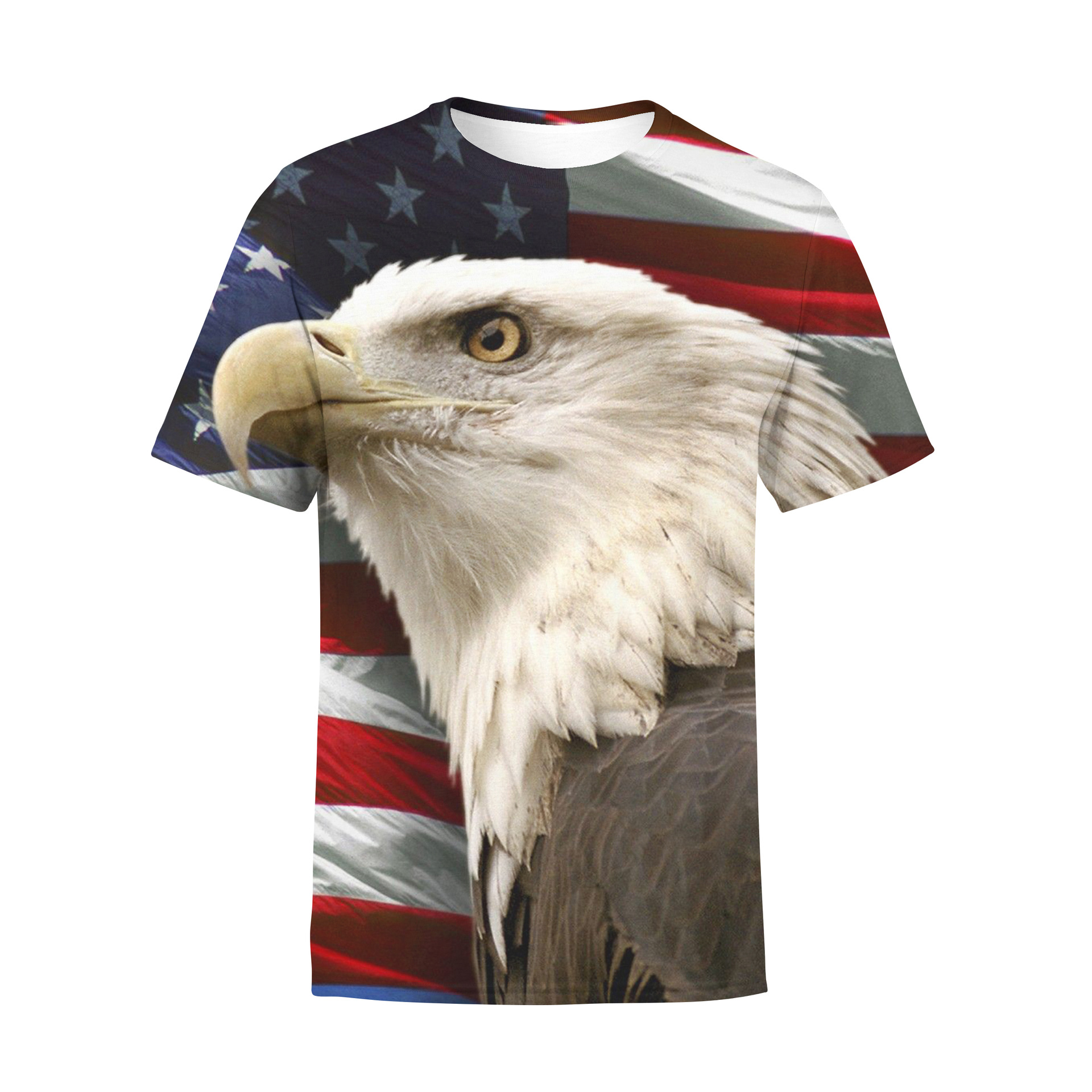 2022 verano nueva manga corta 3D Impresión digital bandera americana hombres y mujeres ropa camiseta suelta