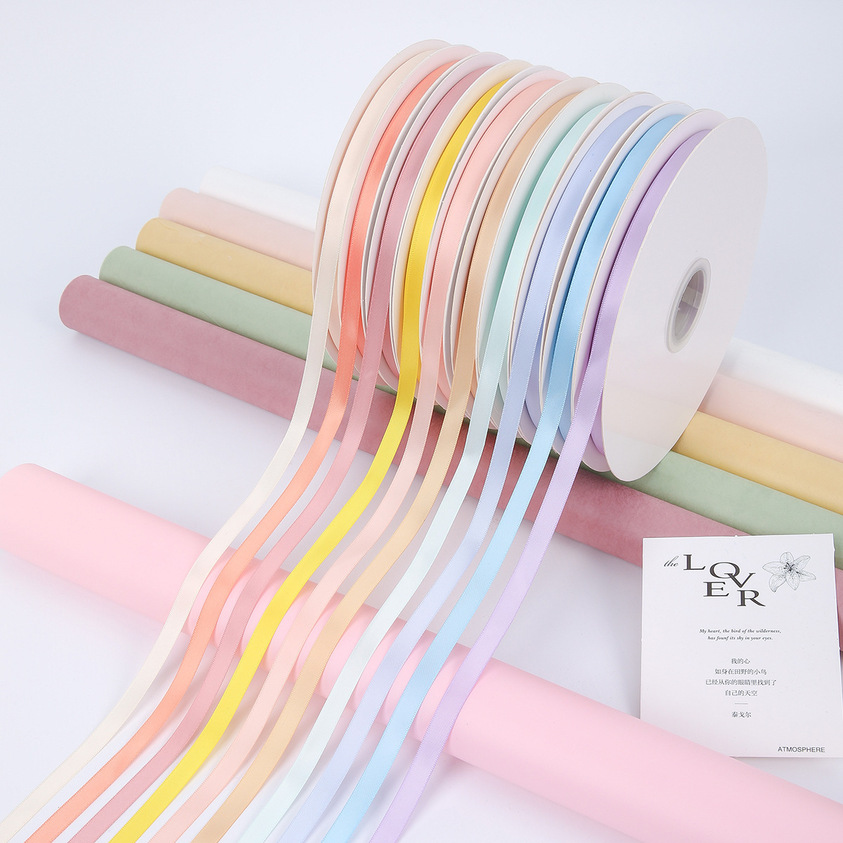 Cintas de ramo de flores de 100 yardas de doble cara cifrado poliéster cinta de color puro embalaje de regalo arco floral flores