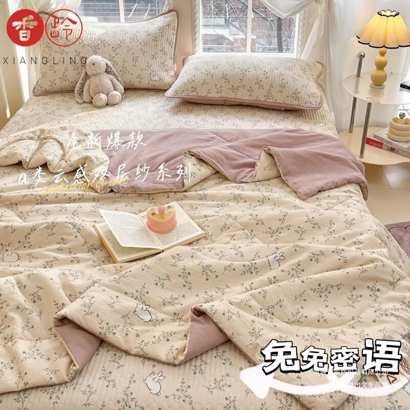 Class a Double-Layer Yarn Summer Quilt Antibacterial Machine Washable Kidsren's Air-Conditioned Quilt Core Bed Cover Four-Piece Summer Thin Set
