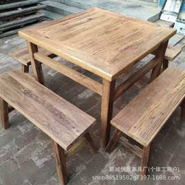 中式老榆木八仙桌仿古正方形餐桌风化老门板吃饭桌子实木餐桌茶桌