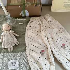 春款新品刺绣贴布小熊波点休闲裤巨百搭棉面料图片色韩版无骨女