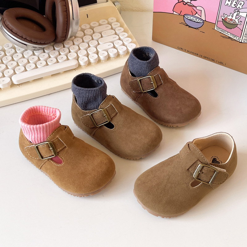 Children's Birkenstock Shoes 2025 Autumn New Baby Leather Shoes Girls Soft Sole Doudou Easiest for Match Casual Medium and Large Boys