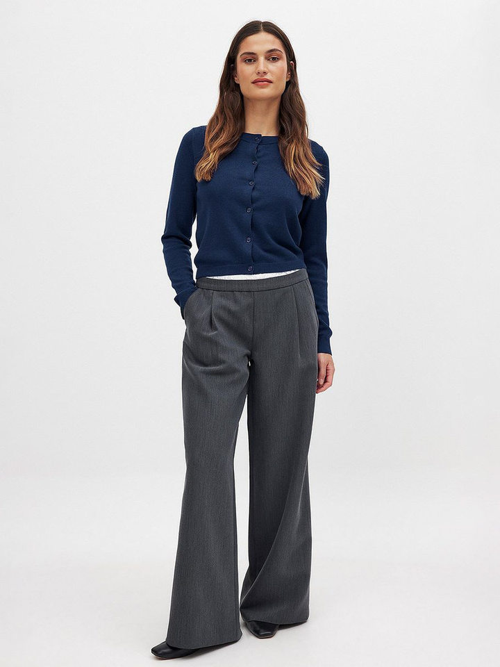 Áo cardigan dệt kim nữ cổ tròn tay dài mỏng nhẹ mặc trong — kaki, màu xanh hải quân chi tiết 8