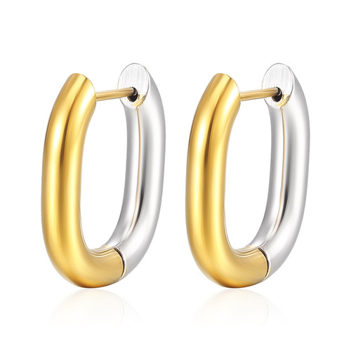 Gold-plated stainless steel rectangular earrings with a trendy, versatile, and minimalist style, featuring titanium steel geometric shapes for women.