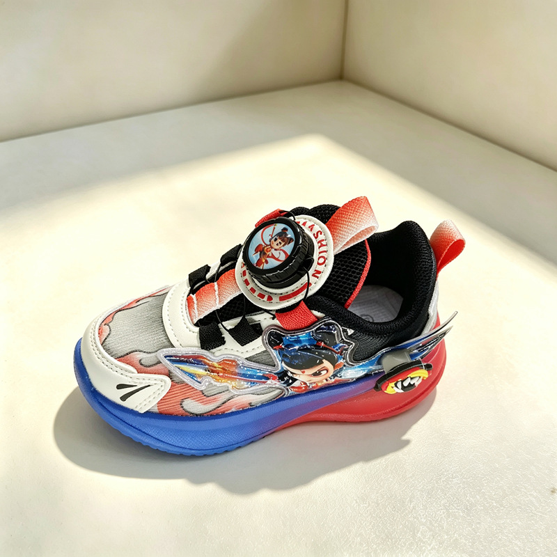Zapatillas Coolbee Wasp de doble malla para niños de 3 a 6 años, zapatillas Nezha con molino de viento y luces.