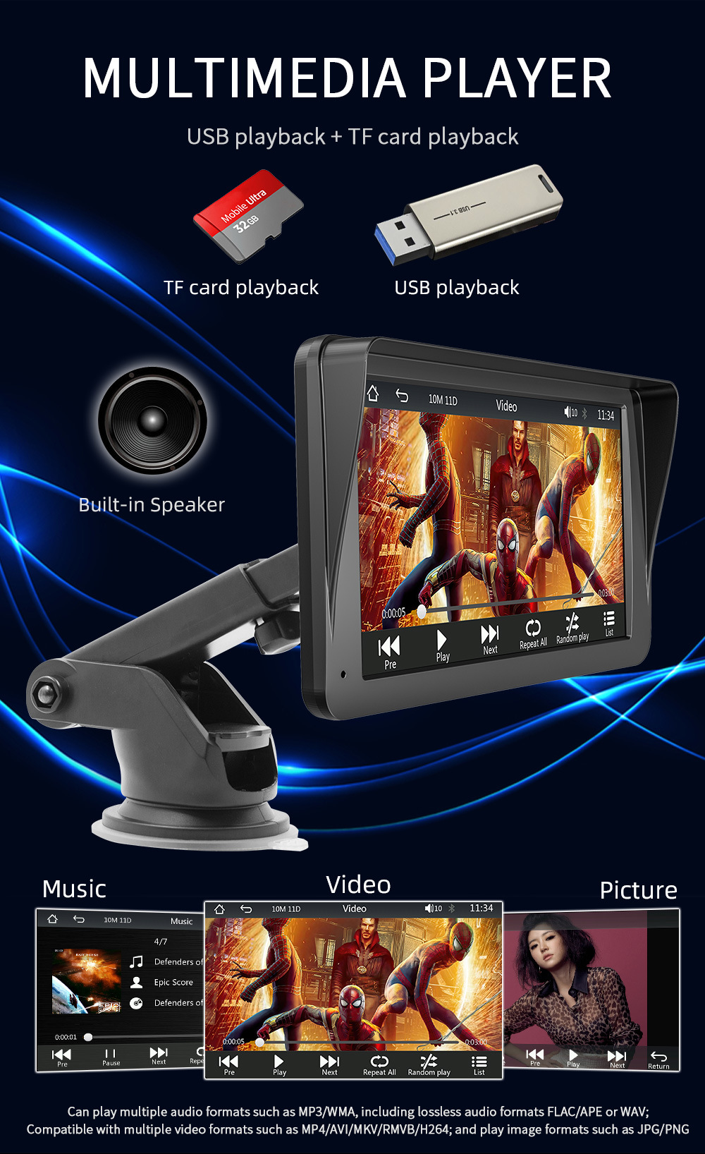 Cross-Border 7inch Portable In-Car Screen Bluetooth Mp5 Player High-Definition Large Screen Wireless Carplay Car Navigation