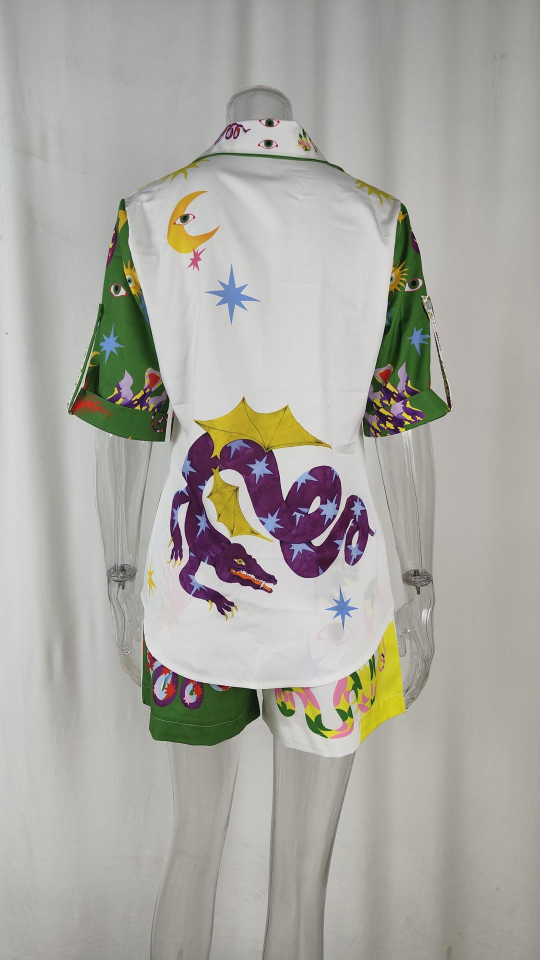 2026 New Spring Women's Clothing European American Fashion Outfit Loose Printed Short-Sleeve Cardigan And Shorts Set_ecoleips.com