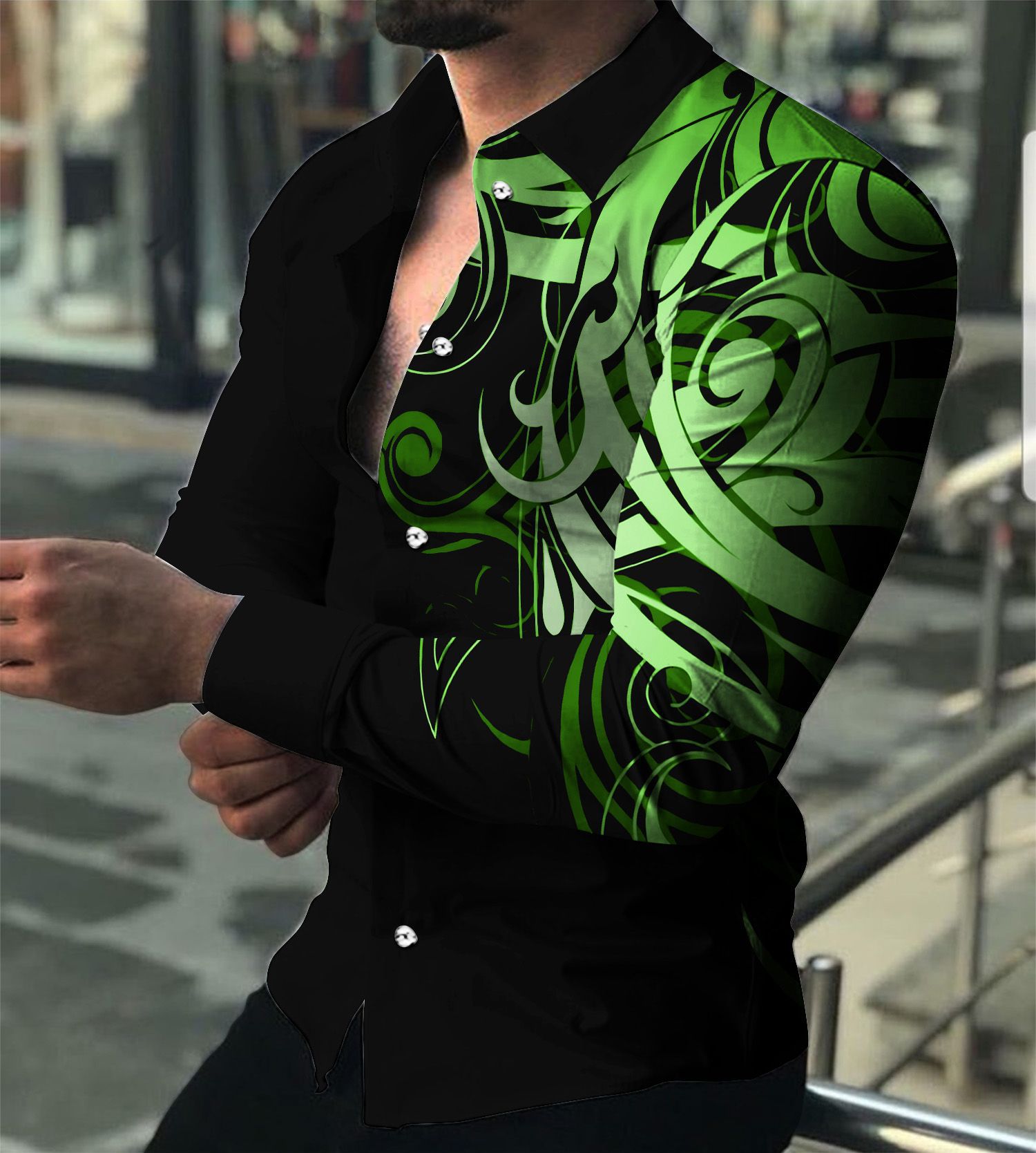 2023 amazon europeo y americano transfronterizo comercio exterior eBay hombres moda impresión moda slim-fit camisa de manga larga hombres