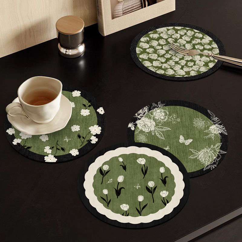 Factory Direct Sales! Retro Small Fresh Green Coaster Placemat Non-Slip Wear-Resistant High Temperature Resistant Multiple Sizes Available