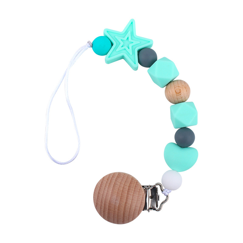 Suministros para bebés calmante clip de chupete de silicona bebé estrella de cinco puntas cadena anti-gota cuentas de silicona Cadena de chupete Comercio exterior Nuevo