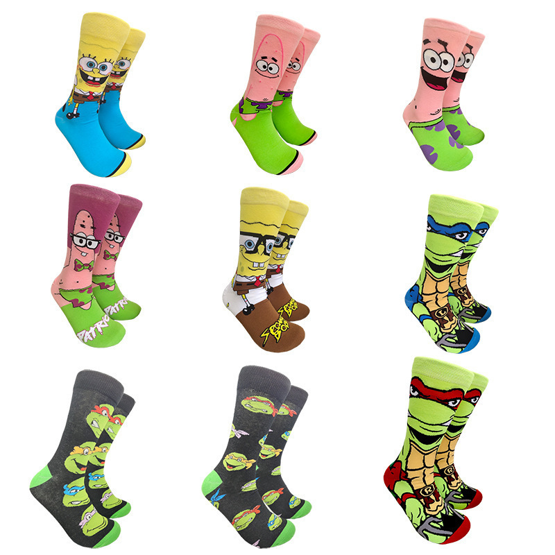 Amazon New Cross-border Source Cartoon ins Trendy Socks Spongebob Squarepants Patrick Movie Men's and Women's Mid-barrel