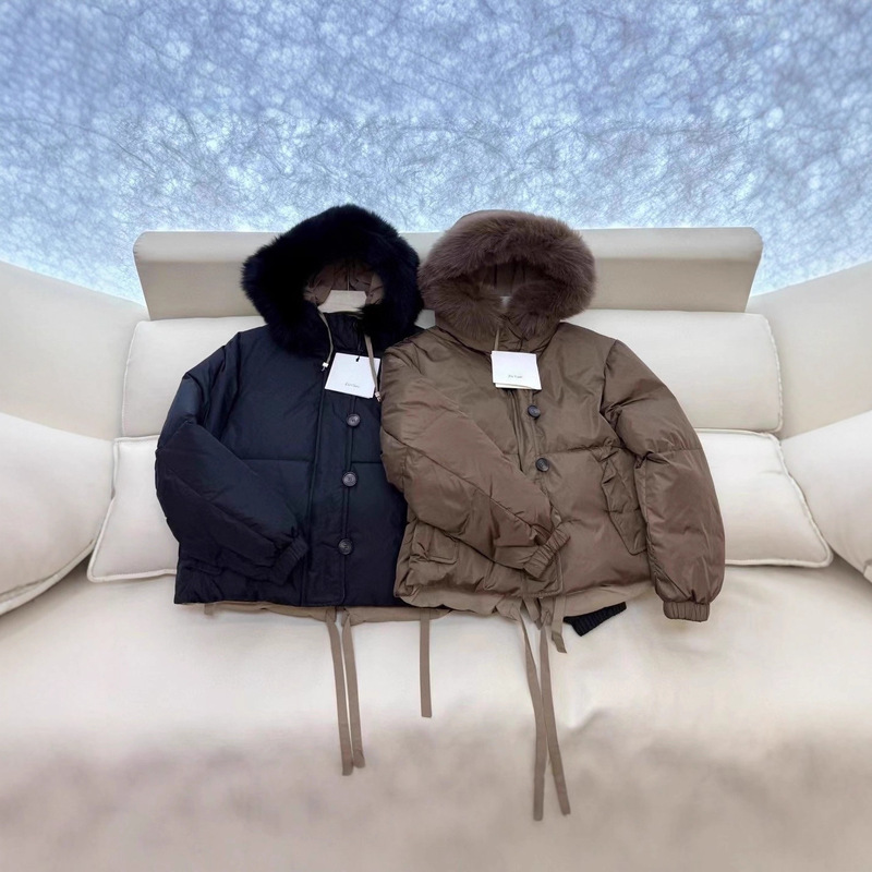 25 Autumn and Winter Fashionable Double-Sided Fur Collar Hooded Elastic Waist Short down Jacket Jacket to Keep Warm in Winter