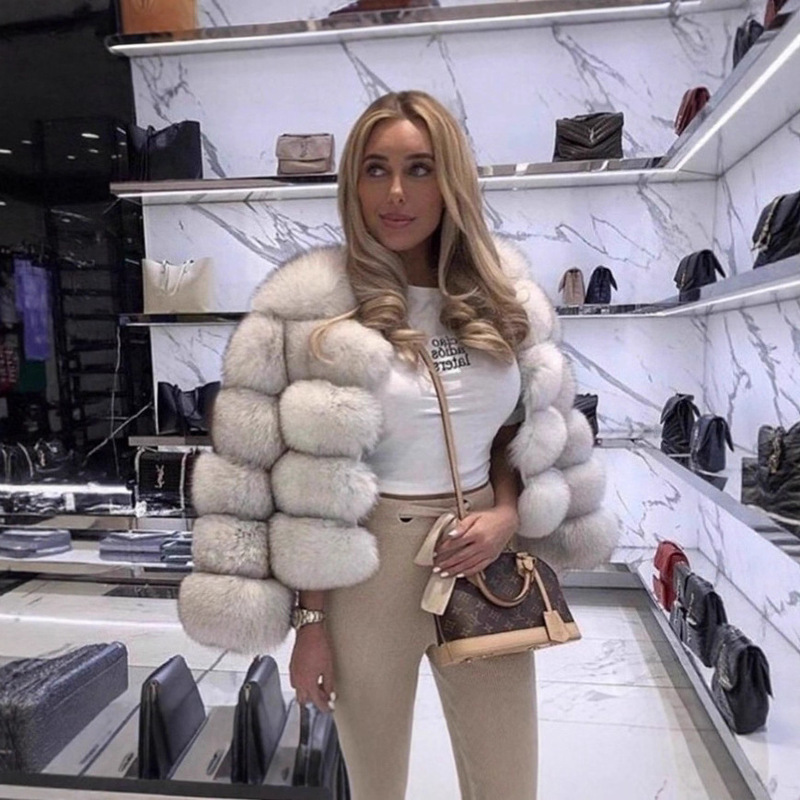 Fur European and American Hot-Selling Imitation Fox Fur Imitation Fur Outwear Women's Short Long-Sleeved Fur Artificial Fur Outwear