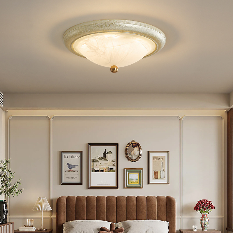 Lámpara de dormitorio Lámpara de techo retro americano Lámpara de habitación de estilo antiguo francés de vidrio de lujo ligero de alta gama rural