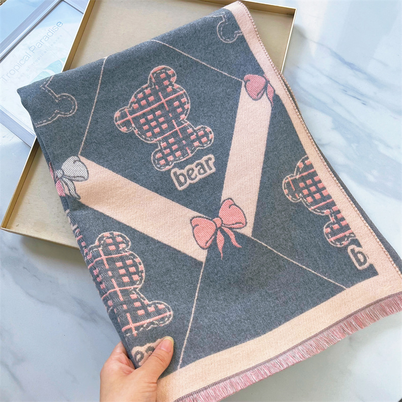 Nuove sciarpe autunno inverno, dolce fascia da collo con orsetto dei cartoni animati e carina ragazza, tendenza scialle caldo per studenti_voghion.com