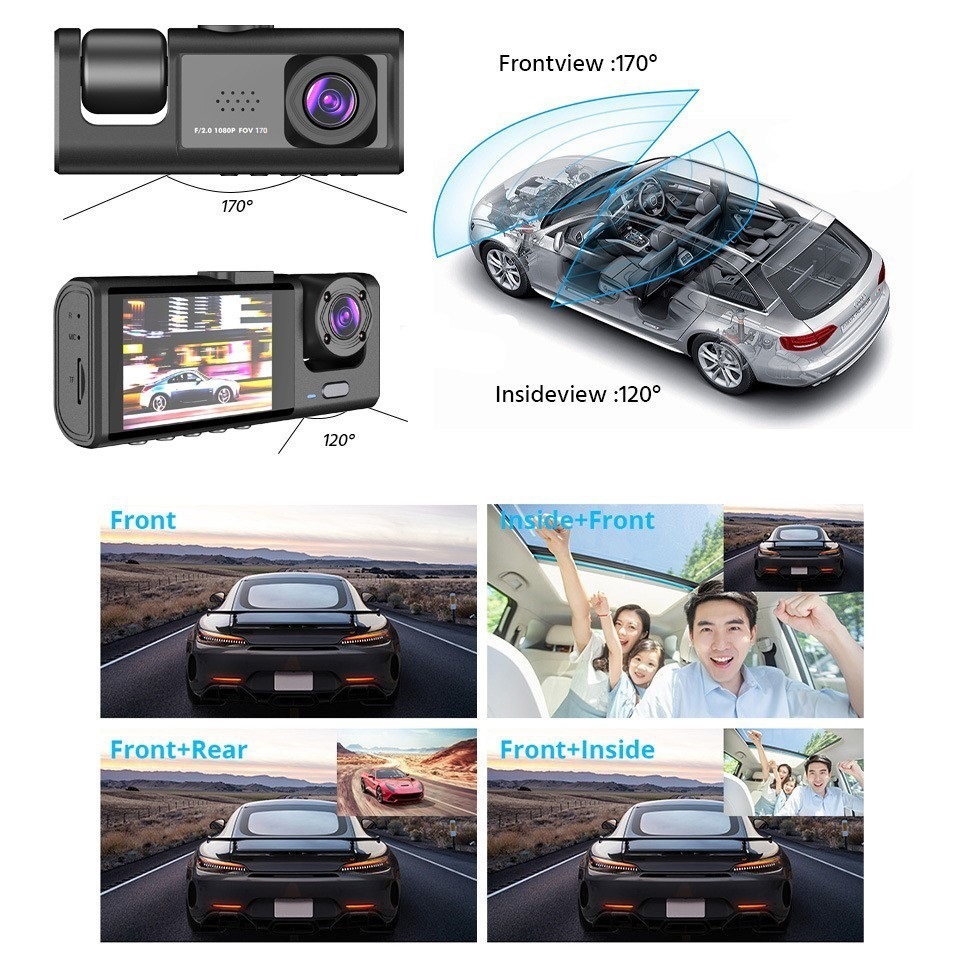 New model dashcam with high-definition reversing image, 3-lens recorder, mobile phone connectivity, and car-mounted recorder