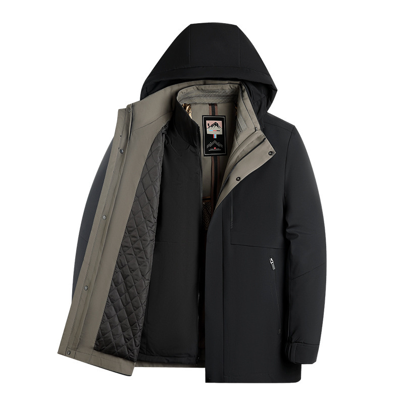 90 Goose down Removable Liner Cold-Resistant Winter Outwear for Middle-Aged and Elderly People New Men's Mid-Length Stand-Up Collar Hooded down Jacket