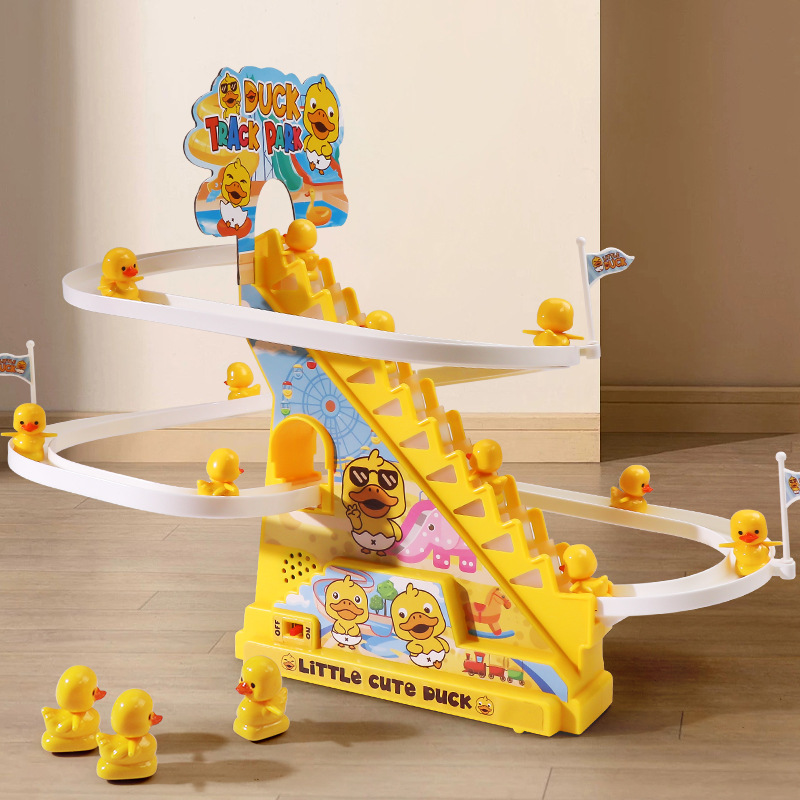popular cross-border cute duck rail car multi-functional slide children‘s early education enlightment story machine amazon toys
