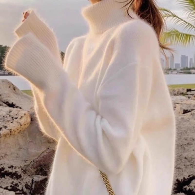 Mohair Loose Lazy Style Autumn and Winter Outer Wear Pullover Turtleneck Sweater Women's Thickeneded Top 2025 New Style