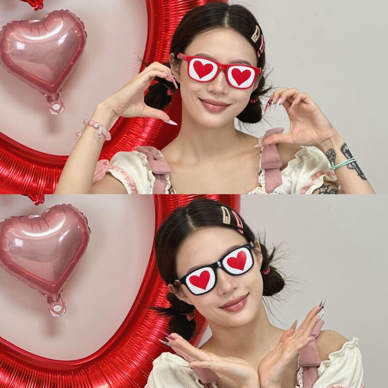European and American Heart Valentine's Day Gift Party Glasses Cross-Border Dance Peach Heart Square Frame Pinhole Glasses Birthday Photo