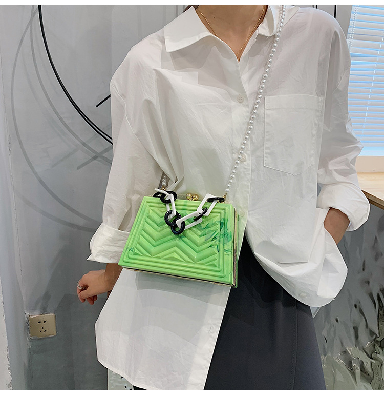 Messenger Bag Small Square Bag Western Style Texture 2021 New Acrylic Youth Pearl Shoulder Women's Bag Chain Handbag display picture 3