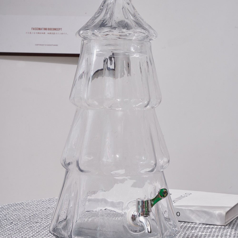 创意玻璃瓶圣诞节创玻璃泡酒瓶带龙头节日氛围感礼品果汁罐冷水壶