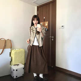 韩系秋季穿搭复古提花针织开衫女2025新款外穿小个子软糯毛衣外套