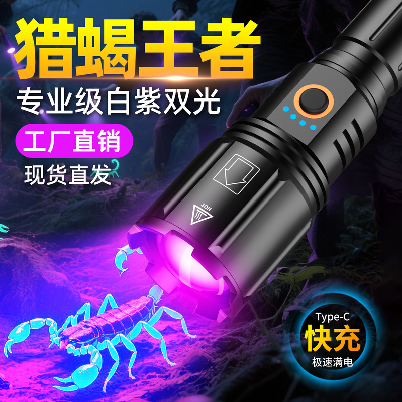 Ultraviolet Strong Light Flashlight 395Uv Purple Light Flashlight Currency Detection Light Source Scorpion Light Manufacturer Wholesale in Stock