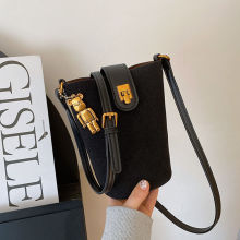 百搭网红简约高级包包2024新款秋冬休闲复古磨砂单肩水桶女包