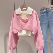 学院风高级感独特别致针织上衣女秋冬2025新款毛衣背心叠穿两件套