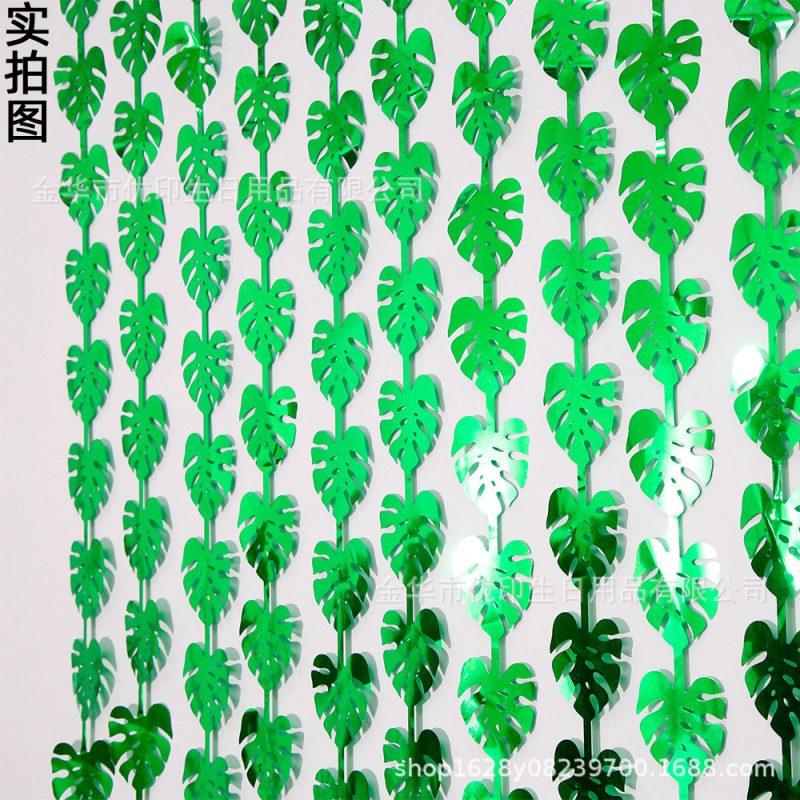 Hawaii decorative rain silk curtain forest theme party atmosphere layout turtle leaf door curtain 2 m leaves rain silk curtain