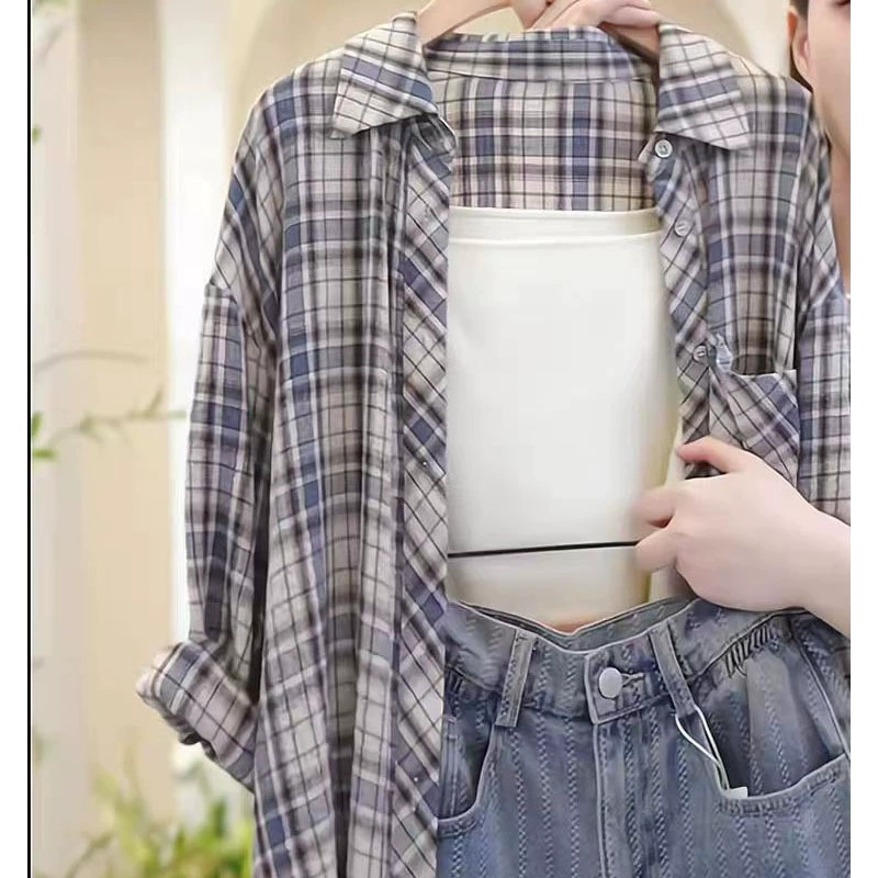 Весенняя новая ретро-рубашка в стиле casual с воротником-поло, защита от солнца, клетчатая куртка-рубашка