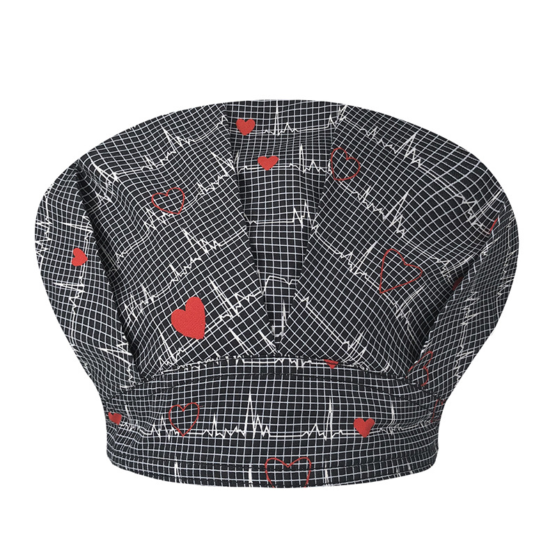 Sombrero de enfermera mujer chef cocinando cocina a prueba de aceite a prueba de humo pérdida de cabello sombrero esponjoso sombrero impreso puntera sombrero de trabajo ajuste elástico