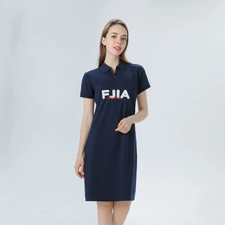 夏季短袖前拉链连衣裙女2025新款简约绣花中长款翻领裙子#2208#