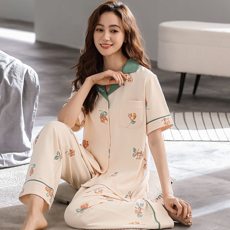 Pijamas pantalones de manga corta de algodón de verano para mujer ropa para el hogar delgada madre de mediana edad traje suelto de talla grande