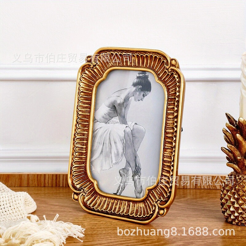 European Retro Golden Retro Shell Pattern Decorative Photo Frame, 4*6inch Horizontal and Vertical Photo Display Photo Frame