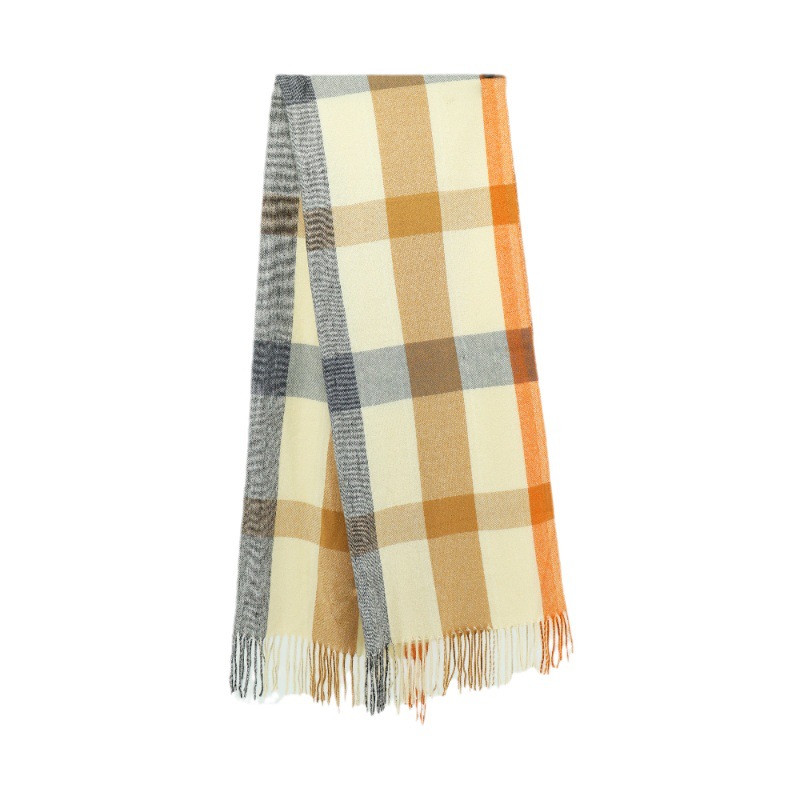 Bufanda de imitación de cachemira, bufanda cálida de invierno, diseño a cuadros simple y elegante con un toque de alta gama, chal con borlas al por mayor, borlas de alta gama.