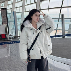 工装羽绒棉服女2025冬季新款韩版大毛领宽松百搭棉衣加厚棉袄外套