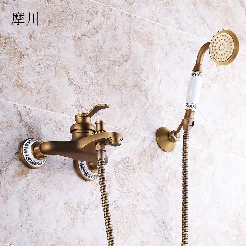 Foreign Trade Cross-Border Hot-Selling Antique Black Brushed Triple Shower Set European Style Brass Shower Black Simple Shower