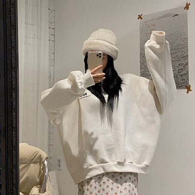 新款韓版韓國東大門貨源女裝批發ins抖音網紅同款圓領寬松衛衣女