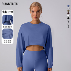 歐美跨境新款女套裝衛衣戶外跑步運動瑜伽寬鬆長袖上衣透氣速干