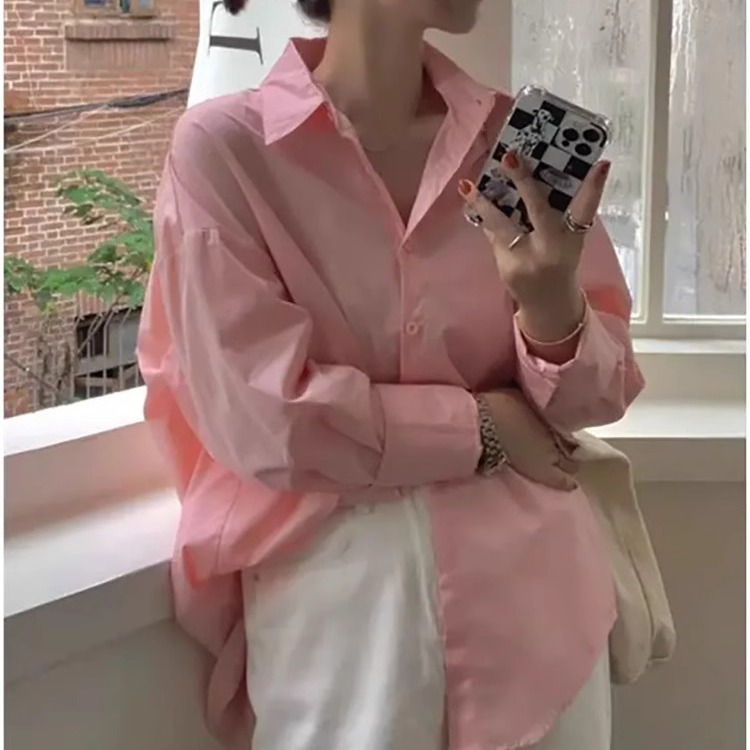 纯色衬衫女轻奢减龄洋气韩系宽松休闲衬衣女款2025新款爆款韩版|undefined