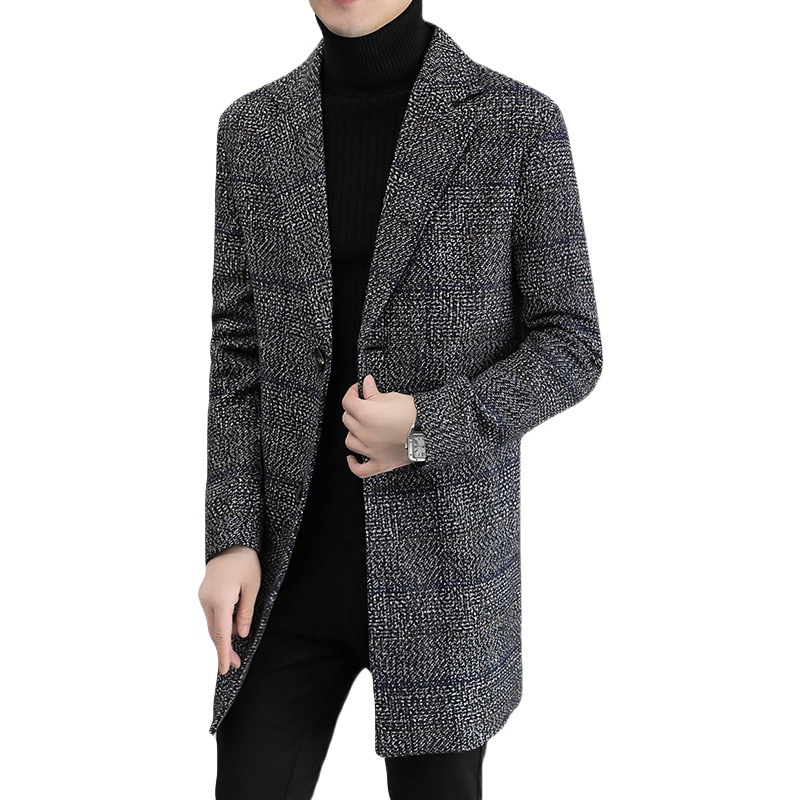 2024 nuevos hombres de la capa de lana a cuadros gabardina larga abrigo de invierno cálido hombres en stock de una sola pieza de entrega