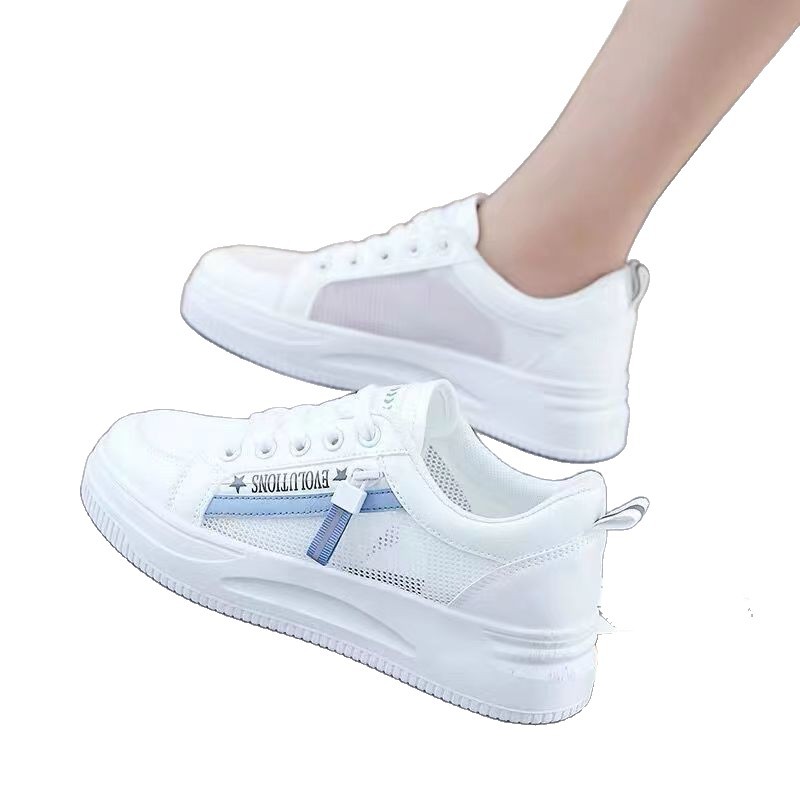 Pequeños zapatos blancos para mujeres primavera y otoño de 2025, nuevos zapatos de mujer con una suela gruesa y alta, cómodos y transpirables zapatos deportivos chicos para mujeres