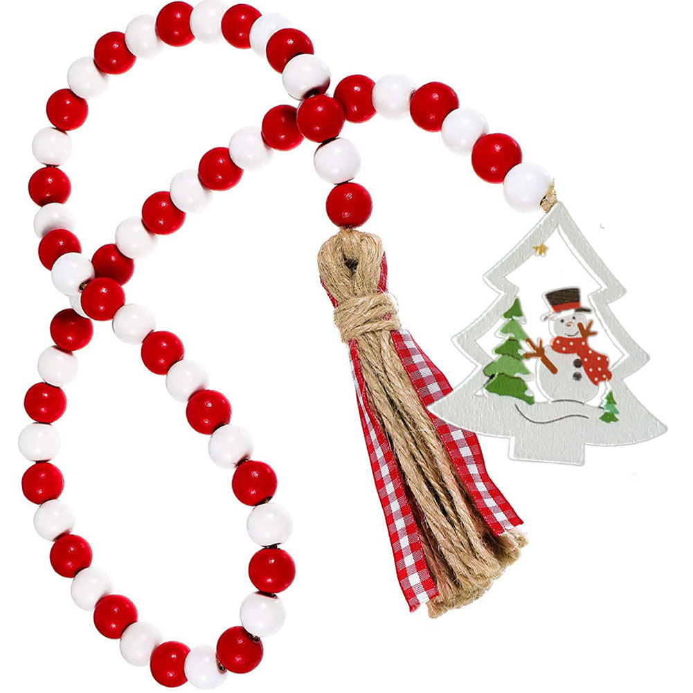 圣诞节木珠串木制挂件圣诞老人雪花麋鹿流苏木珠装饰圣诞节日摆件